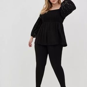 Black Gauze Embroidered Cold Shoulder Top | Smocked Boho Blouse Size 2